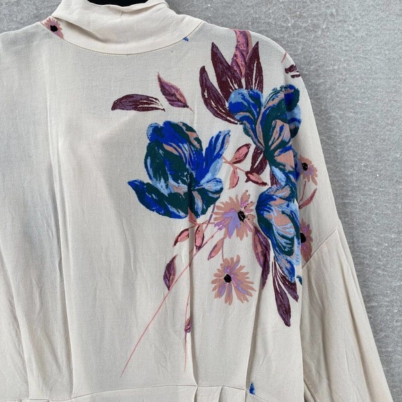Free People Gemma Tunic Mini Dress‎ Ivory LARGE Floral Mock Neck Keyhole Back - Picture 10 of 16